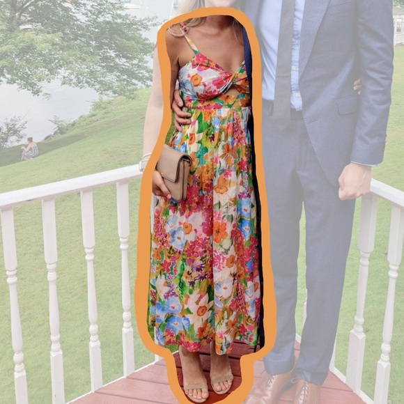 & Other Stories Tie-Strap Floral Midi Dress — Twist Front, Keyhole | EU 38 - Picture 6 of 6